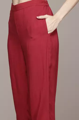 Red woven polyester kurta set