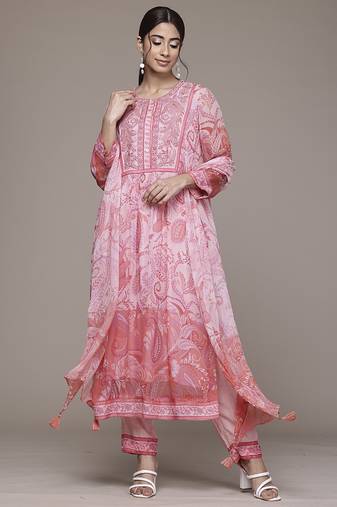 Pink woven polyester kurta set
