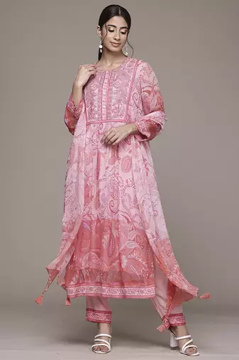 Pink woven polyester kurta set