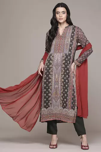 Green woven cotton kurta set