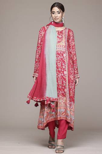 Red woven viscose kurta set
