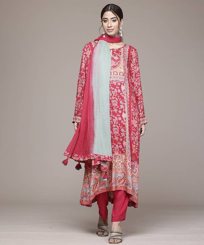 Red woven viscose kurta set