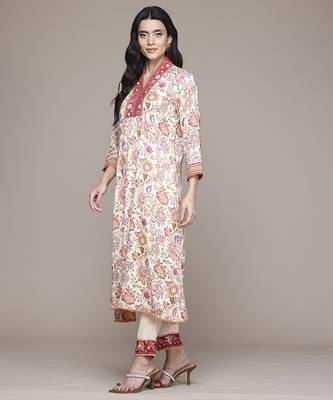 Off white woven viscose kurta set 1