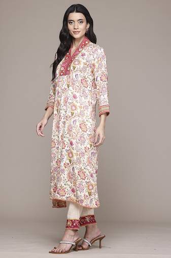 Off white woven viscose kurta set