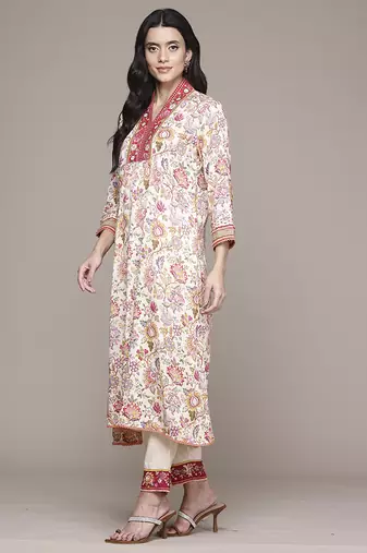 Off white woven viscose kurta set