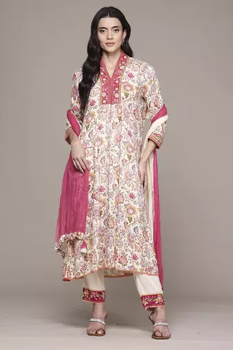 Off white woven viscose kurta set