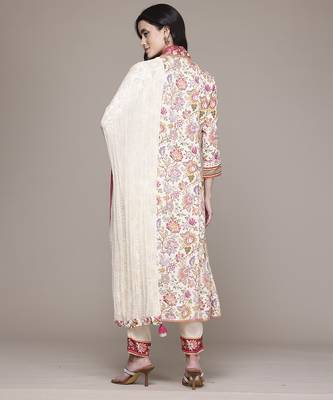 Off white woven viscose kurta set 3