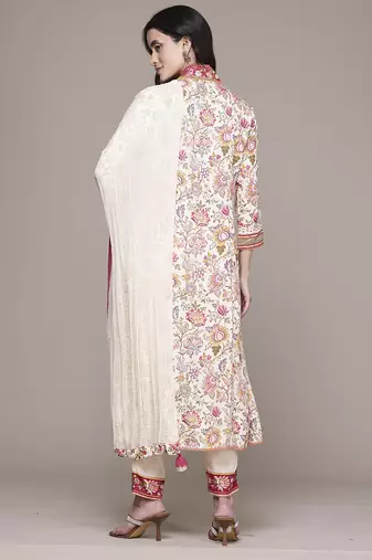 Off white woven viscose kurta set