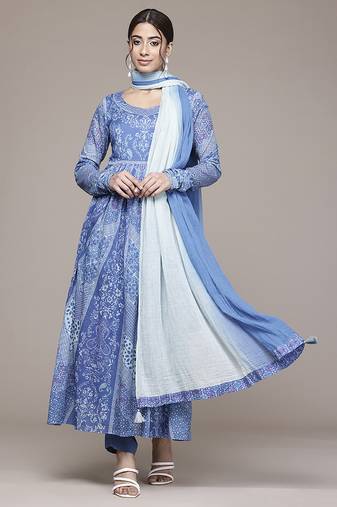 Blue woven viscose kurta set