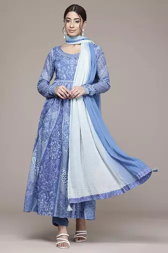 Blue woven viscose kurta set