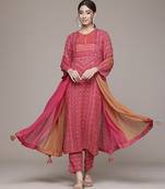 Pink woven cotton kurta set