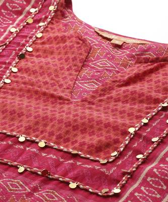 Pink woven cotton kurta set 4