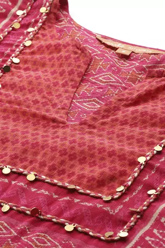 Pink woven cotton kurta set