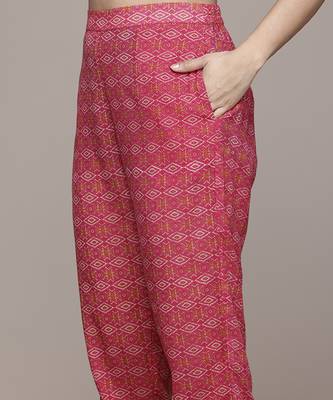 Pink woven cotton kurta set 5