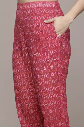 Pink woven cotton kurta set