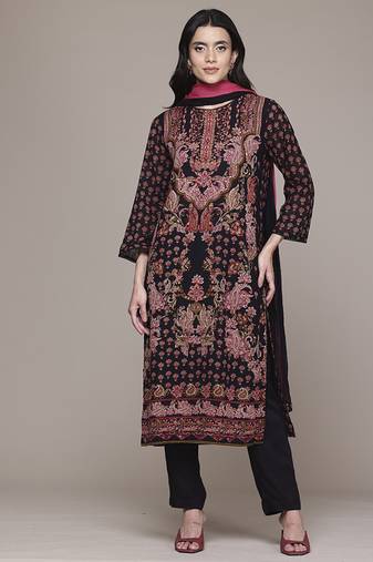 Black woven viscose kurta set