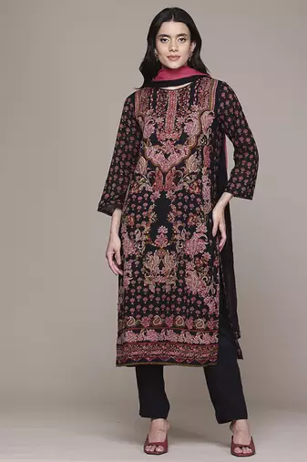 Black woven viscose kurta set