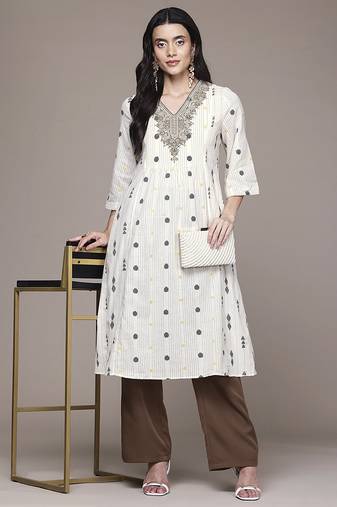Off white woven polyester kurta