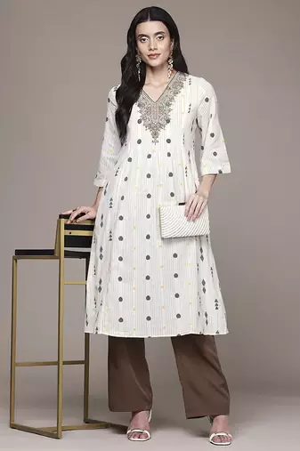Off white woven polyester kurta