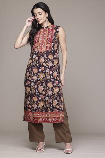 Black woven viscose kurta