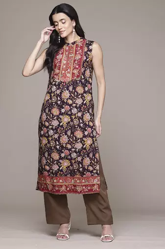 Black woven viscose kurta