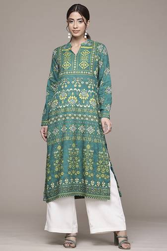Green woven viscose kurta