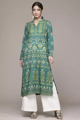Green woven viscose kurta
