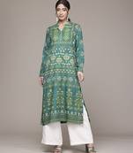 Green woven viscose kurta