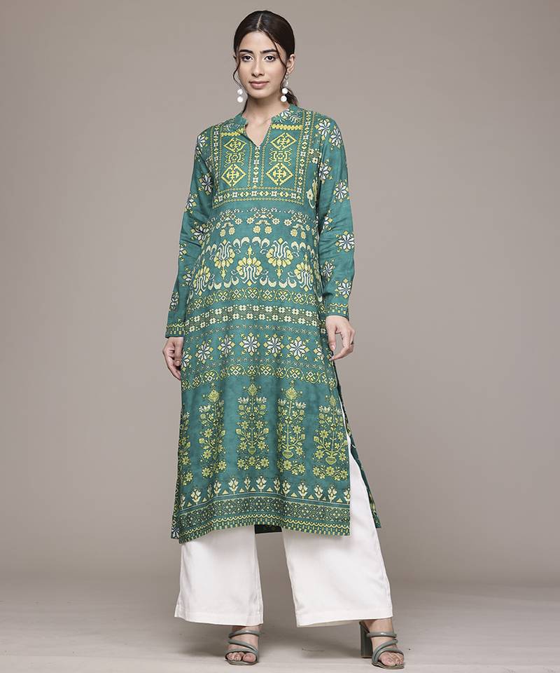 Green woven viscose kurta