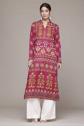 Pink woven viscose kurta