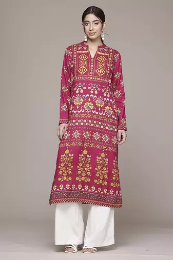Pink woven viscose kurta