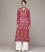 Pink woven viscose kurta