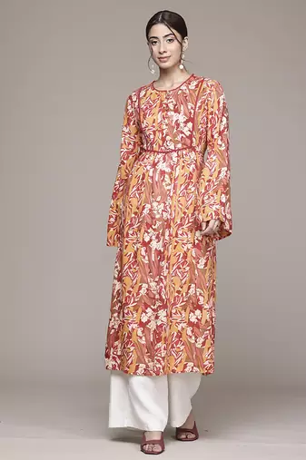 Brown woven viscose kurta