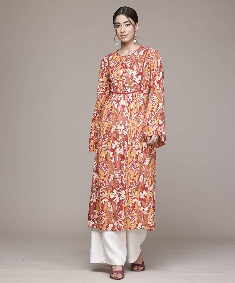 Brown woven viscose kurta