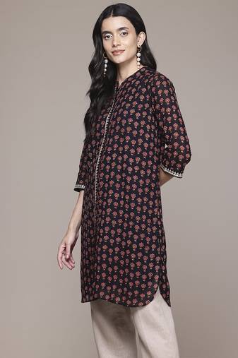 Black woven viscose kurta