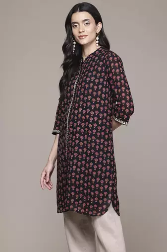 Black woven viscose kurta
