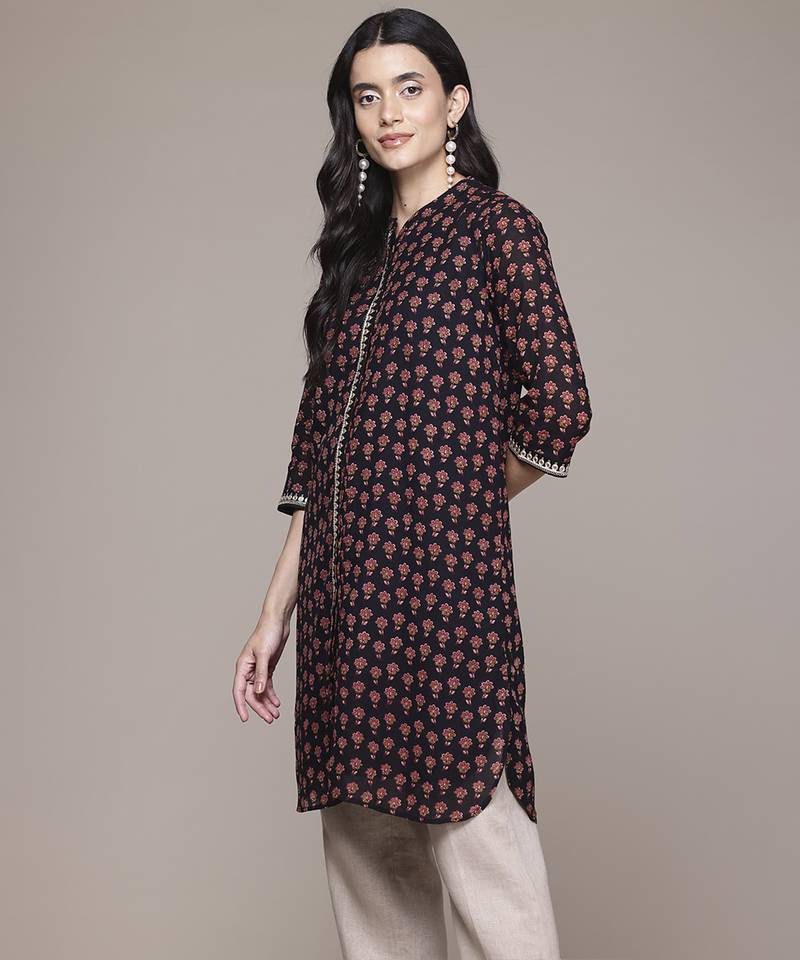 Black woven viscose kurta