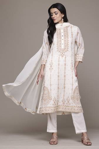 White polyester woven kurta set