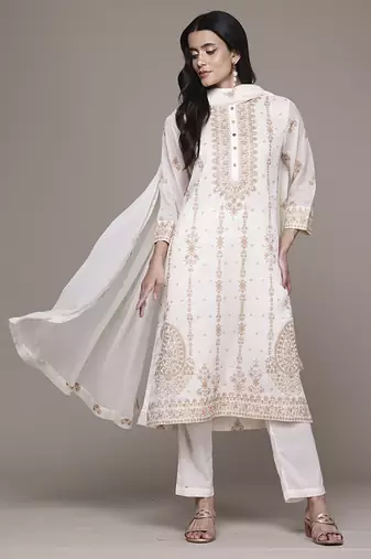 White polyester woven kurta set