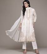 White polyester woven kurta set