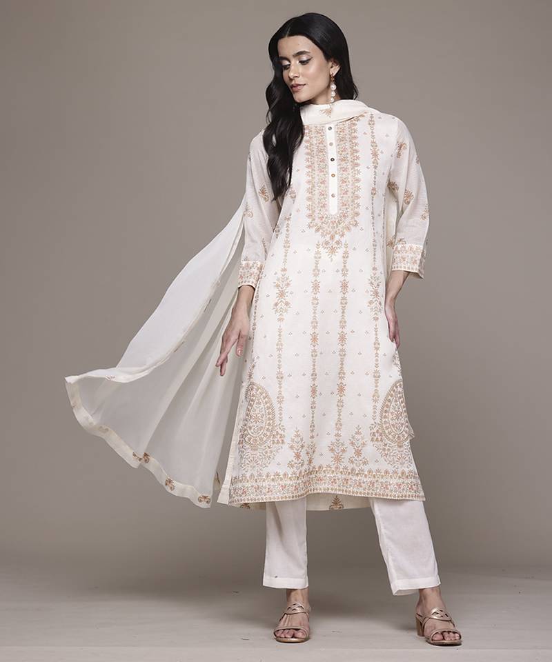 White polyester woven kurta set