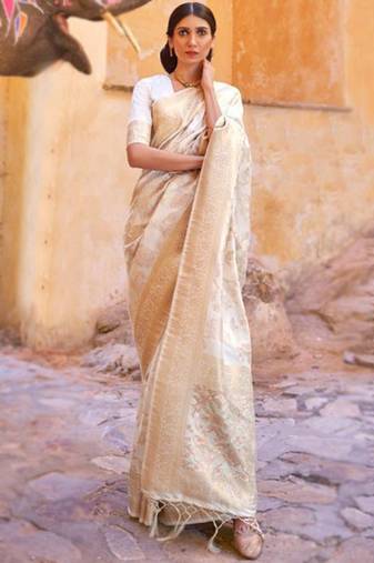Off white kouram silk bland sequance & thread work saree with Blouse