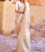 Off white kouram silk bland sequance & thread work saree with Blouse