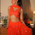 Orange sequined embroidered work georgette fabric wedding lehenga choli with dupatta semi stitched.