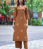 Floral Embroidered V-Neck Thread Work Straight Kurta With Palazzo