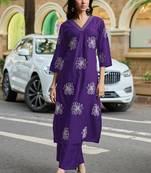 Floral Embroidered V-Neck Thread Work Straight Kurta With Palazzo