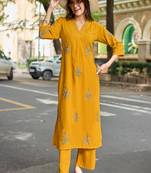 Floral Embroidered V-Neck Thread Work Straight Kurta With Palazzo