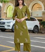 Floral Embroidered V-Neck Thread Work Straight Kurta With Palazzo