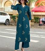 Floral Embroidered V-Neck Thread Work Straight Kurta With Palazzo