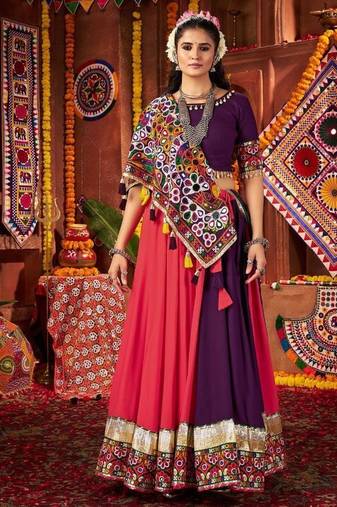 Multi Color Navratri Lehenga Choli With Mirror And Lampi Work